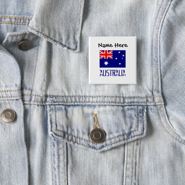 Australia Australian Flag Black Personalization  2 Inch Square Button (In Situ)