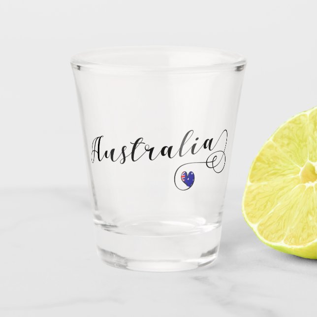Australia, Australian Flag In Heart Shot Glass (Front)