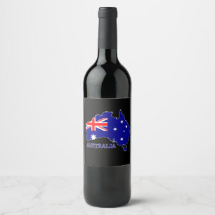 Australia Australian Flag Map Travel Wine Label