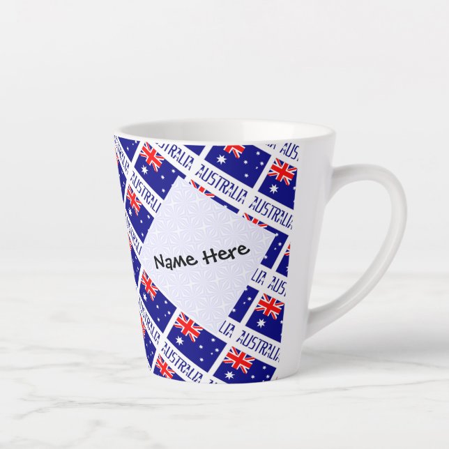 Australia Australian.Flag Tiled Black Personalized Latte Mug (Right)