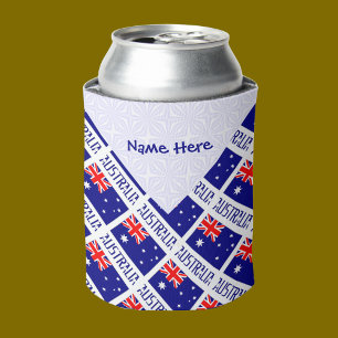 Australia Australian Flag Tiled Blue Personalized Can Cooler