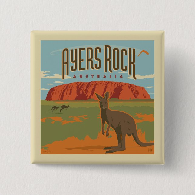 Australia | Ayers Rock Kangaroos 2 Inch Square Button (Front)