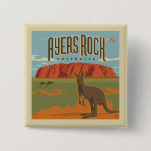 Australia   Ayers Rock Kangaroos 2 Inch Square Button