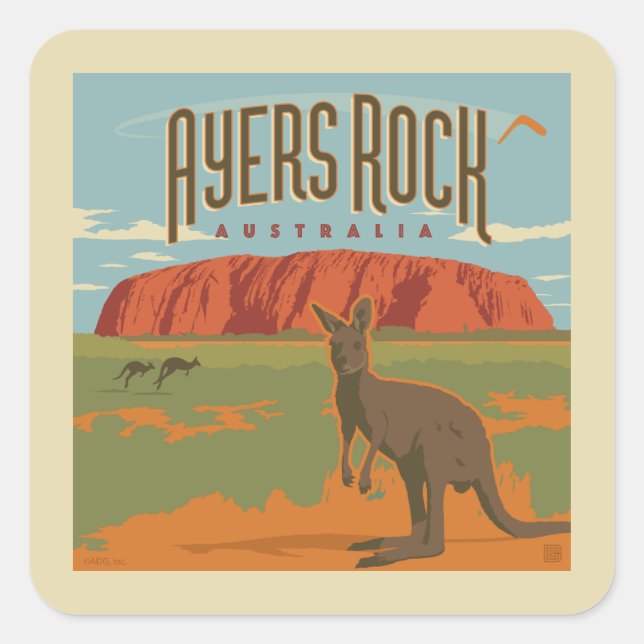 Australia | Ayers Rock Kangaroos Square Sticker (Front)
