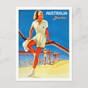 Australia beaches, youth on the coast, vintage postcard