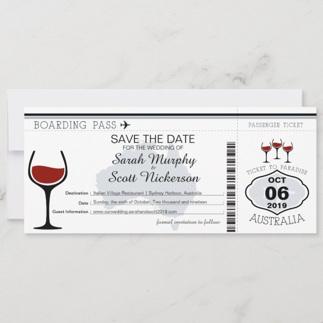 Australia Boarding Pass Save the Date (Front)