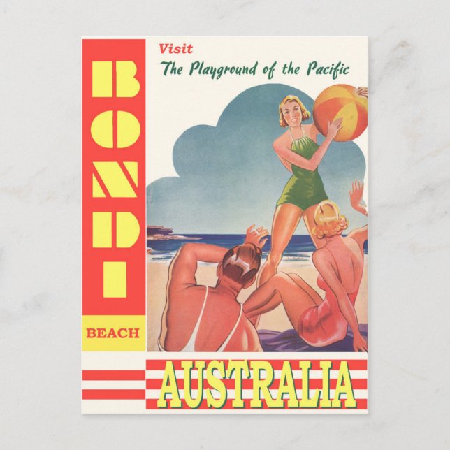 Australia Bondi Beach Vintage Travel Poster Postcard (Front)
