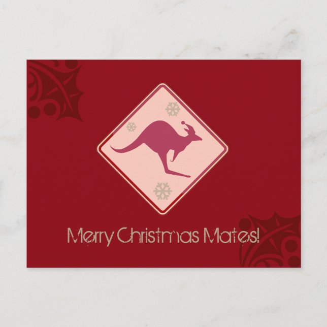 Australia Christmas kangaroo funny road sign Holiday Postcard (Front)