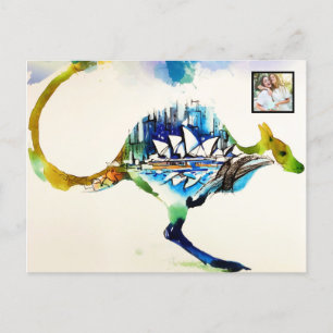 Australia City Skyline Travel Love Watercolor Holiday Postcard