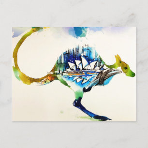 Australia City Skyline Travel Love Watercolor Holiday Postcard