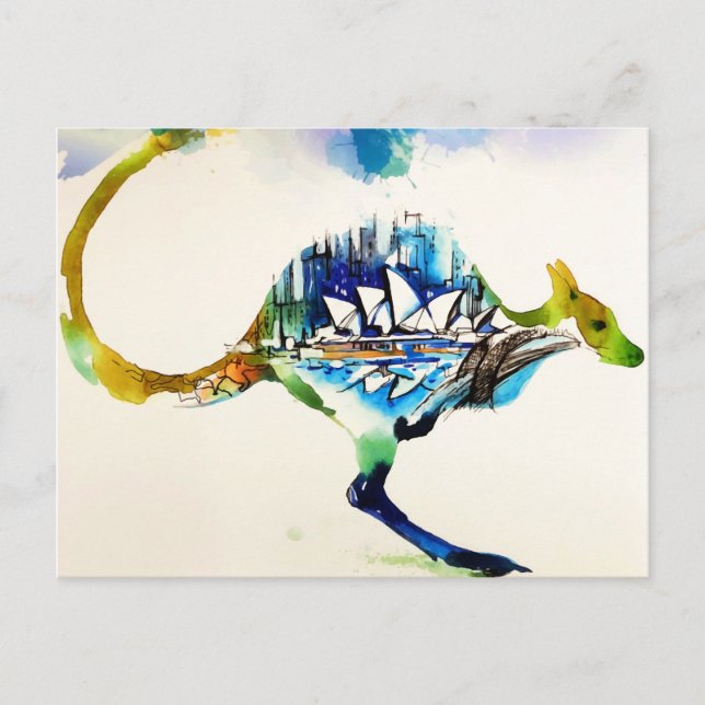 Australia City Skyline Travel Love Watercolor Holiday Postcard (Front)