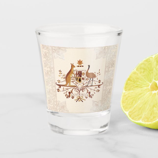 Australia Coat of Arms Brown  Tint Shot Glass (Front)