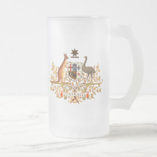australia coat of arms frosted glass beer mug