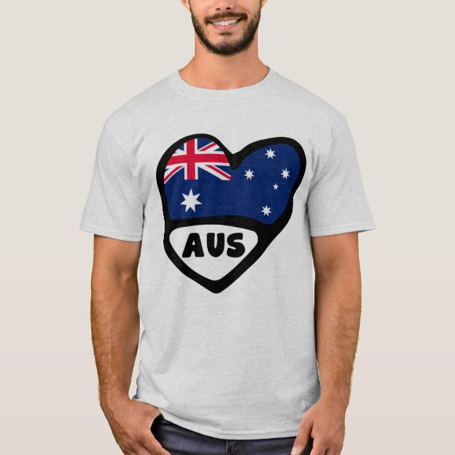 Australia Country Code Flag Heart AUS T-Shirt (Front)