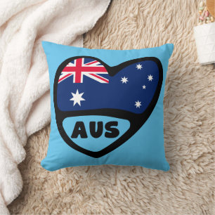 Australia Country Code Flag Heart AUS Throw Pillow