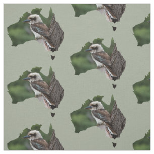 Australia Country Outline Kookaburra in a Tree Fabric