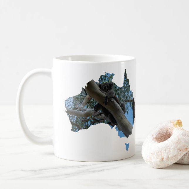 Australia Country Shape Cute Koala in a Tree Coffee Mug (With Donut)