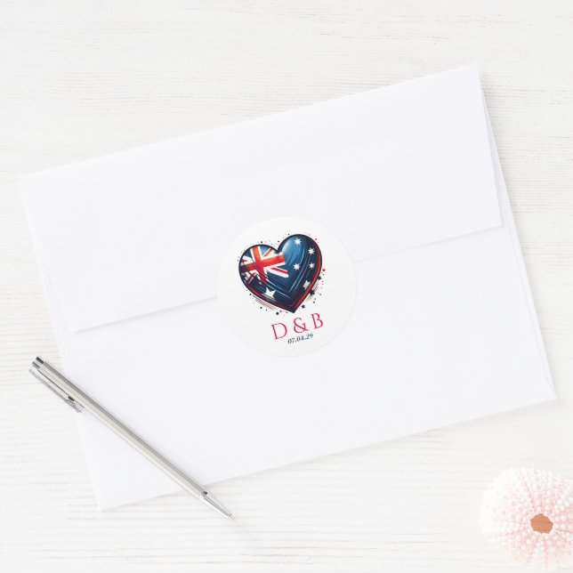 Australia Couple Heart Wedding Classic Round Sticker (Envelope)