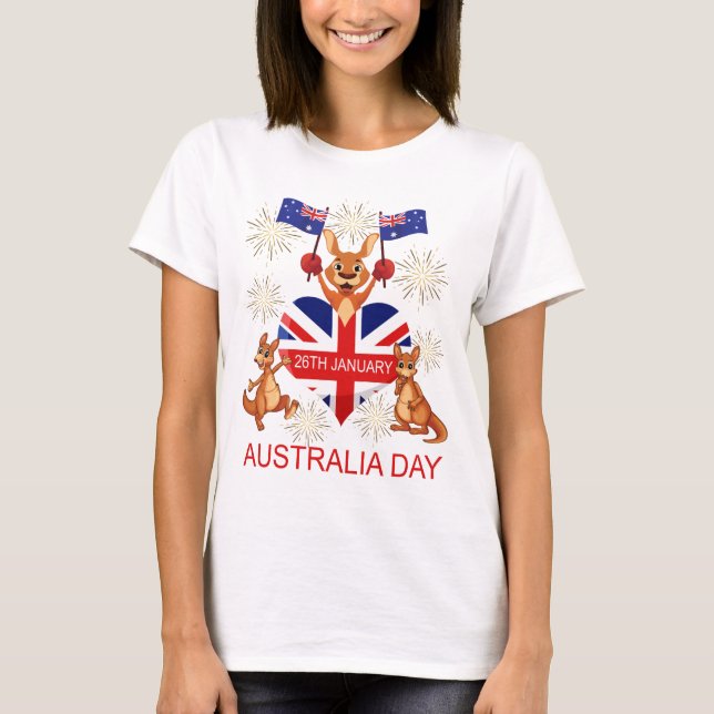AUSTRALIA DAY 26TH JANUARY KANGAROOS, FLAGS, HEART T-Shirt (Front)