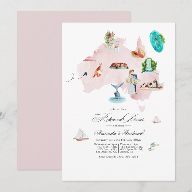 Australia Destination Wedding Rehearsal Dinner Invitation (Front/Back)