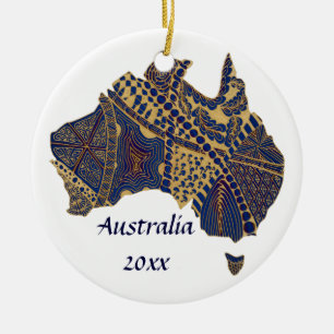 Australia Doodle Tan Red Blue Ceramic Ornament