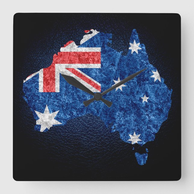 Australia Flag and Map Square Wall Clock (Front)