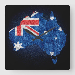 Australia Flag and Map Square Wall Clock