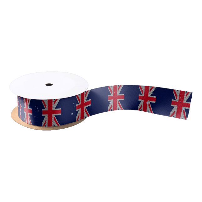 Australia Flag Design in Carbon Chrome Styles Satin Ribbon (Spool)
