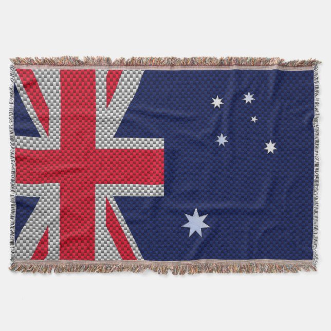 Australia Flag Design in Carbon Fibre Chrome Decor Throw Blanket (Front)