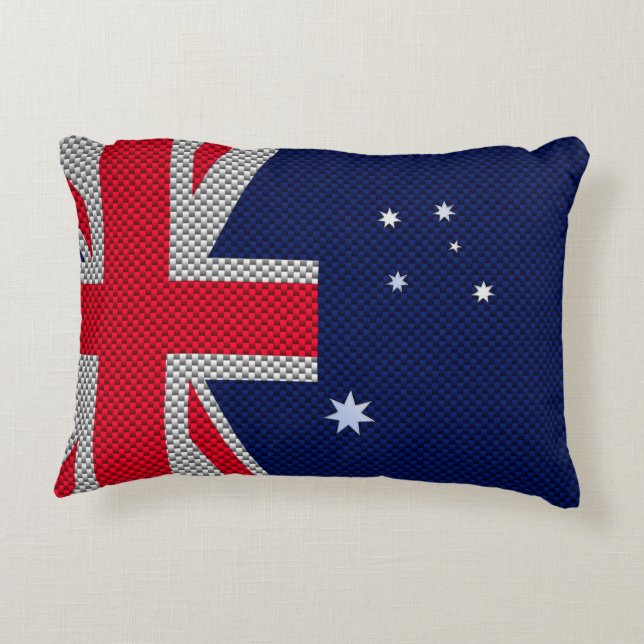 Australia Flag Design in Carbon Fibre Chrome Style Decorative Pillow (Back)