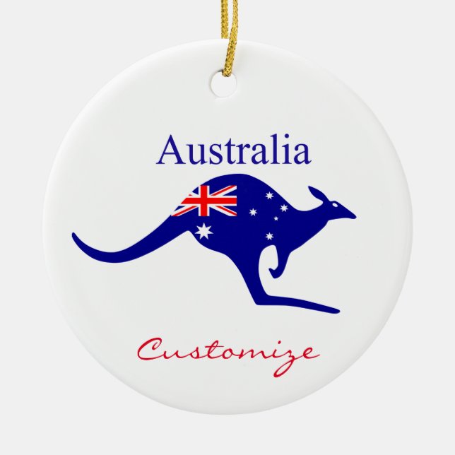 Australia Flag Kangaroo Thunder_Cove Ceramic Ornament (Front)