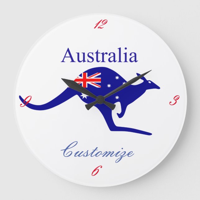 Australia Flag Kangaroo Thunder_Cove Large Clock (Front)
