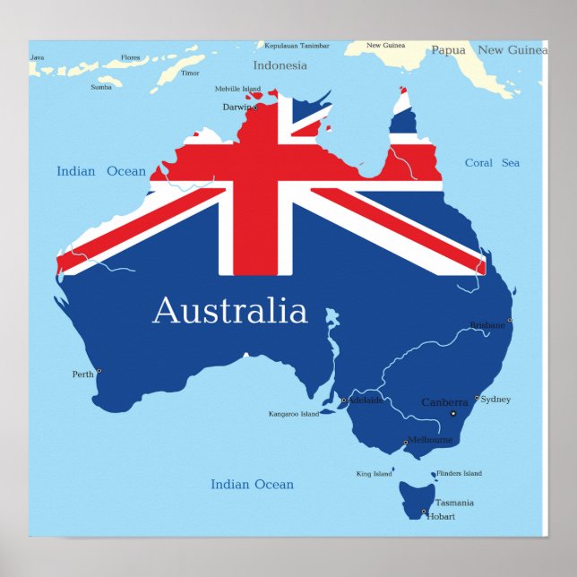 Australia Flag Map Silhouette Poster (Front)
