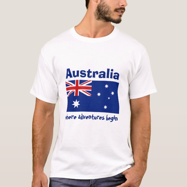 Australia Flag + Map + Text T-Shirt (Front)