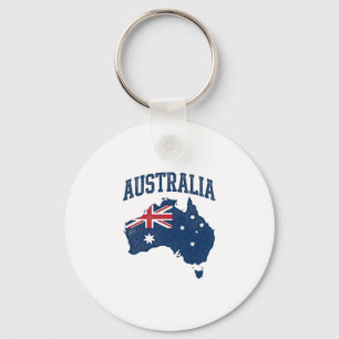 Australia Flag Map Vintage Distressed Graphic_1 Keychain