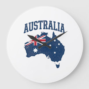 Australia Flag Map Vintage Distressed Graphic_1 Large Clock