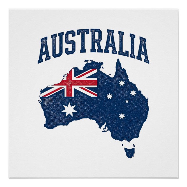 Australia Flag Map Vintage Distressed Graphic_1 Poster (Front)