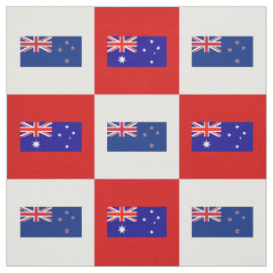 Australia Flag, New Zealand Flag on Red & White Fabric