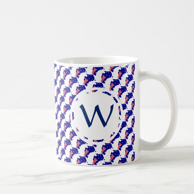 AUSTRALIA Flag Patriotic Custom Monogram GOD BLESS Coffee Mug (Right)