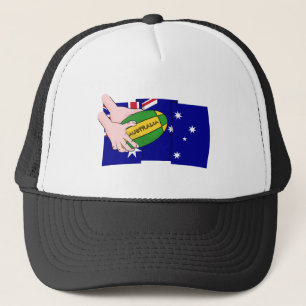 Australia Flag Rugby Ball Cartoon Hands Trucker Hat