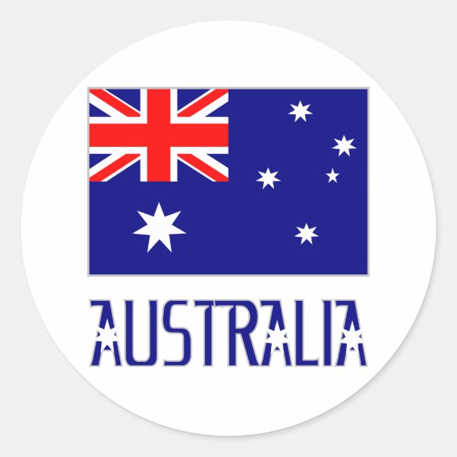 Australia Flag & Word Classic Round Sticker (Front)