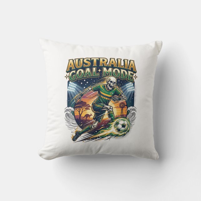 Australia Goal Mode Skeleton Striker Nations Stree Throw Pillow (Front)