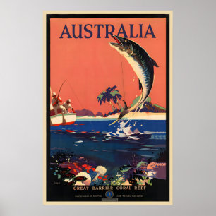 Australia Great Barrier Coral Reef Vintage Travel Poster