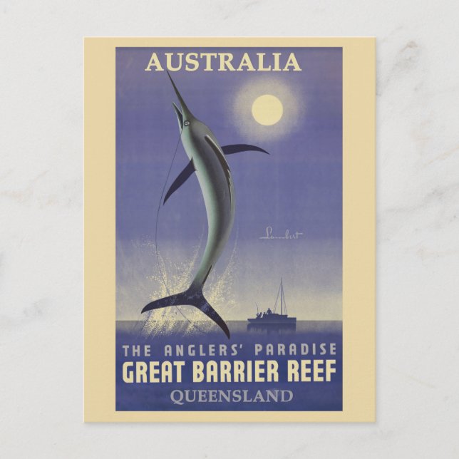 Australia Great Barrier Reef Vintage Travel Poster Postcard (Front)