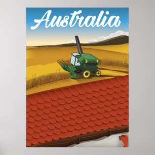 Australia harvesting travel cartoon poster