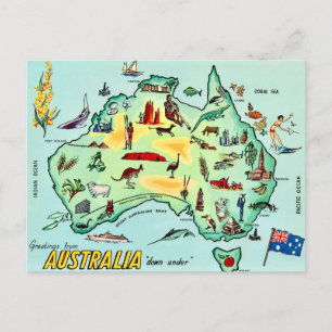 Australia Illustrated Map Postcard
