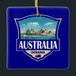 Australia Illustration Retro Badge Ceramic Ornament<br><div class="desc">Australia vector artwork design. Australia,  a vast and diverse destination,  offers everything from iconic landmarks like the Sydney Opera House and Great Barrier Reef to breathtaking national parks and stunning coastlines.</div>