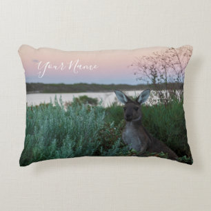 Australia Kangaroo Animal Wildlife Sunset Nature Accent Pillow