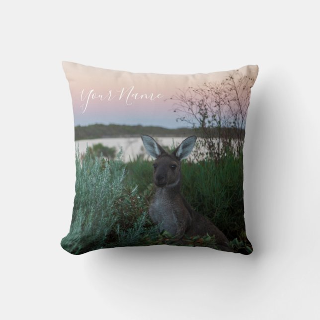 Australia Kangaroo Animal Wildlife Sunset Nature Throw Pillow (Front)