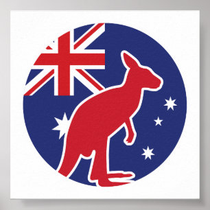 Australia Kangaroo Australian National Animal Flag Poster